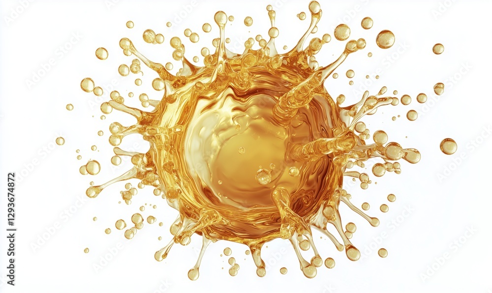 Poster golden liquid splash with droplets creating dynamic water effect