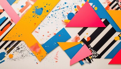 Obraz premium Vibrant Abstract Composition with Geometric Shapes and Paint Splatter