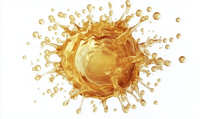 Golden liquid splash with droplets creating dynamic water effect