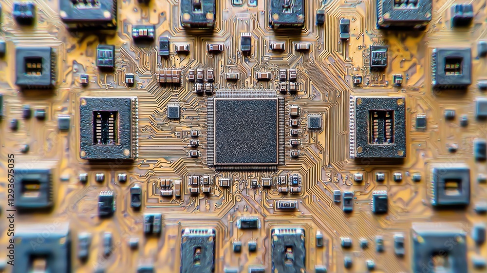 Poster a close up of a computer chip with many small squares on it