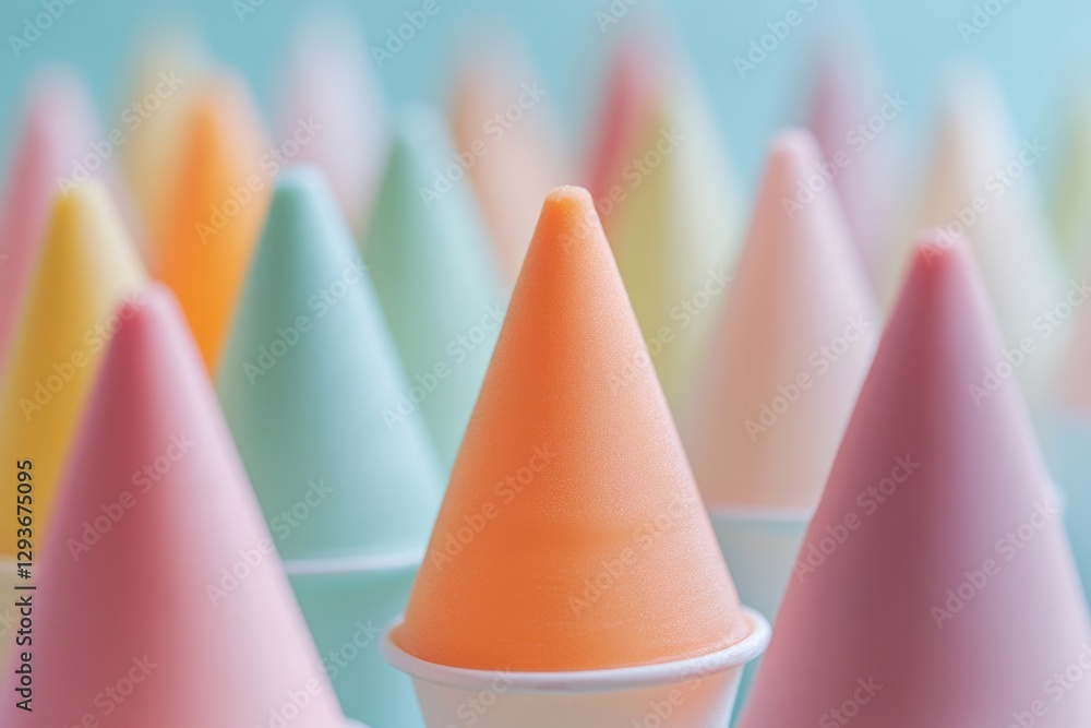 Poster A close-up view of multiple cones arranged on a flat surface