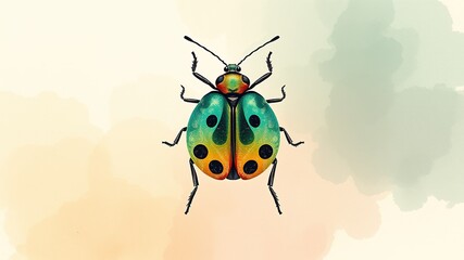 Abstract Circle Insect Illustration on Watercolor Background