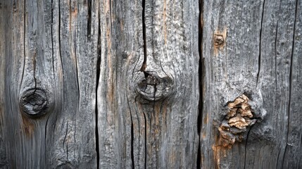 Obraz premium Rustic Weathered Wood Texture, Close-Up of Natural Grains, Knots, and Cracks in Wooden Wall