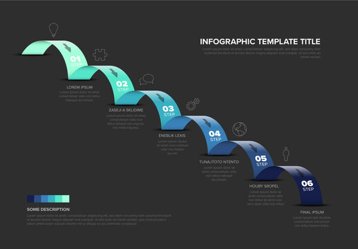 Colorful Six-Step blue Jumps diagonal Infographic Template