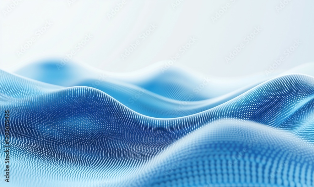 Poster abstract blue wave patterns with digital dots creating a smooth flowing surface