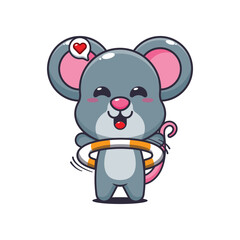 Mouse cartoon vector illustration playing hula hoop