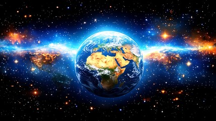 Earth glowing cosmic space backdrop