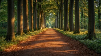 Fototapeta premium Sunlight Path Through Row of Trees