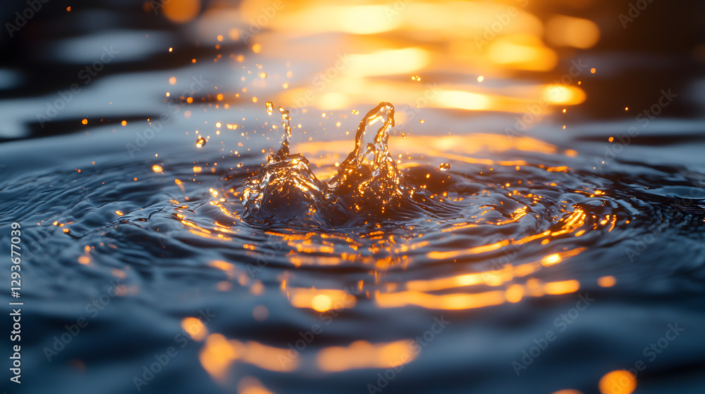 Poster sparkling water: the captivating image captures the delicate splash of a water droplet, creating a m