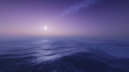 Obraz premium Purple Evening Sea, Celestial Glow