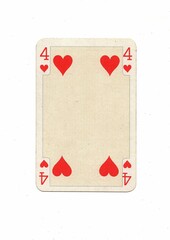 A decorative antique playing card in the suit of hearts.