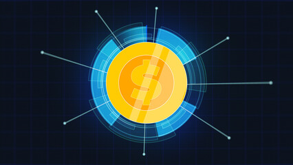 2D Coin Rotation 360 Degree in Security Systems Digital Technology Futuristic Hud Background