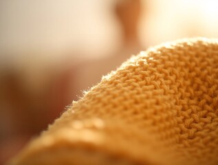 Warm yellow knitted fabric in soft sunlight