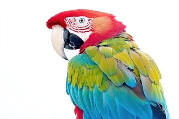 Obraz premium A vibrant parrot perches on the top of a tree branch, showcasing its bright plumage