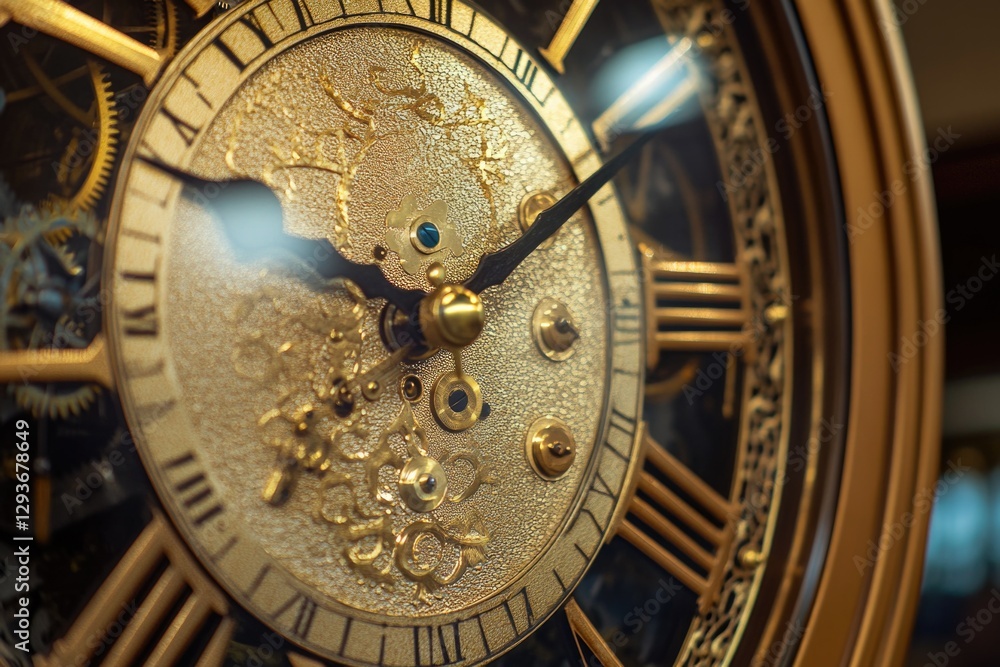 Poster close-up shot of intricate gold clock mechanisms