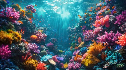 Vibrant Underwater Coral Reef Ecosystem with Colorful Fish