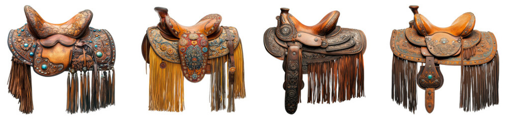 Decorative western saddles collection showcasing unique craftsmanship and vibrant designs