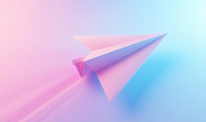Fototapeta premium Colorful paper airplane soaring through pastel gradient background
