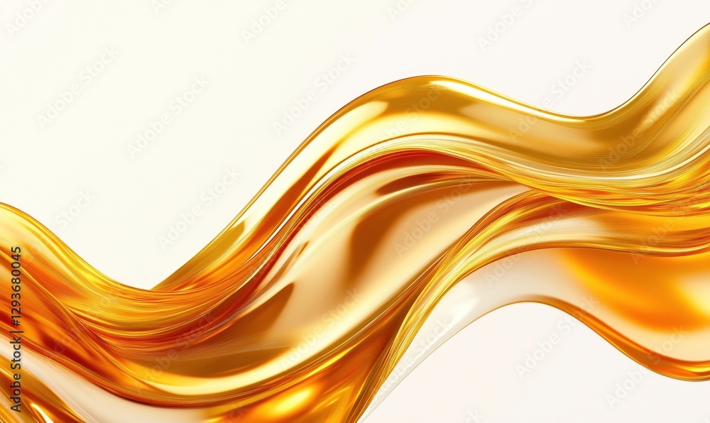 Poster golden fluid wave abstract design with smooth curves and glossy texture