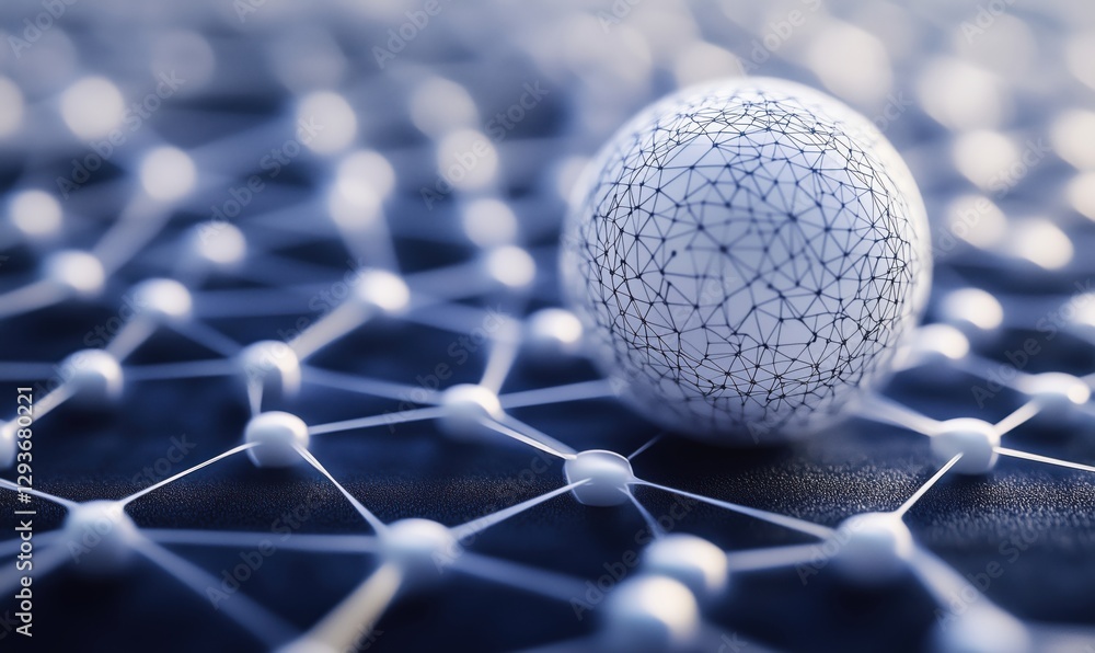 Poster 3d geometric sphere on network of connected nodes representing data structure and technology