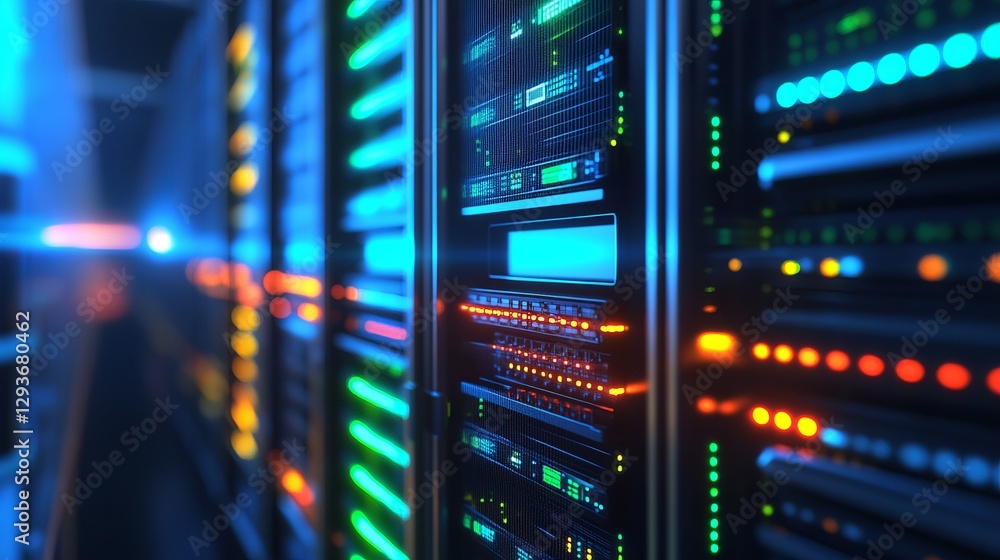 Poster modern data center server room technology powerful network infrastructure digital technology futuris