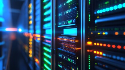 Modern Data Center Server Room Technology Powerful Network Infrastructure Digital Technology Futuristic Servers Blue Neon Lights High Tech Computing  
