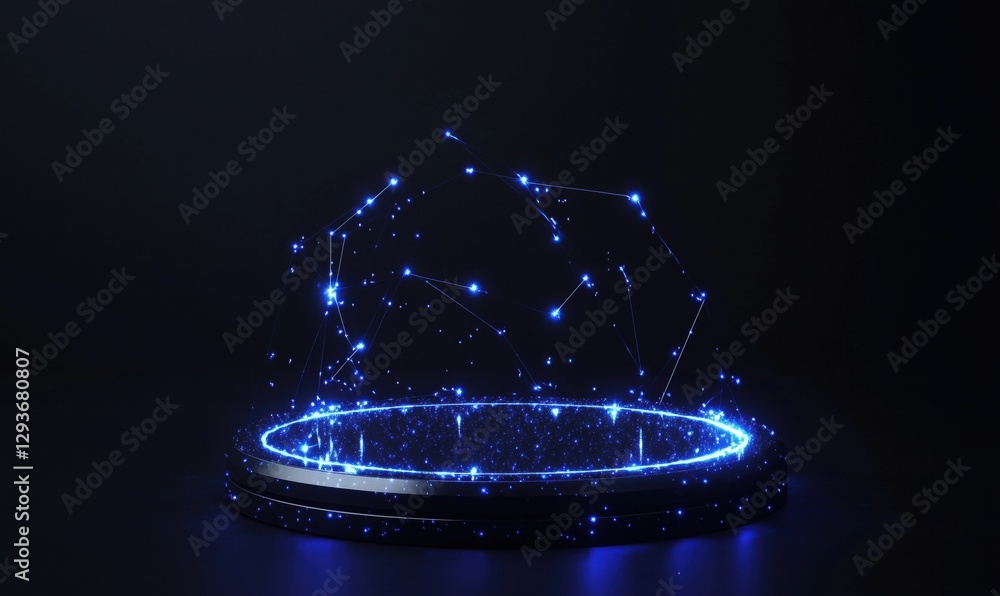 Aufkleber glowing blue digital network structure with sparkling stars and circular base