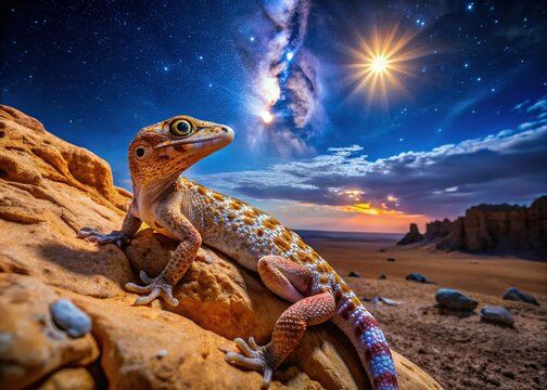 Nighttime Transcaspian Bent-toed Gecko in Kyzylkum Desert, Southern Kazakhstan