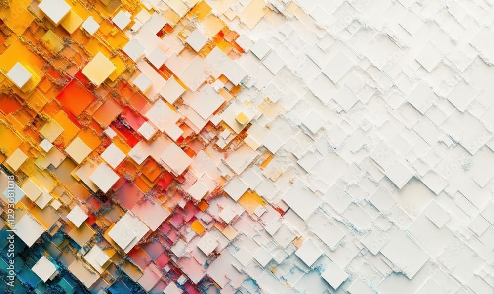 Poster colorful abstract geometric pattern with 3d cubes and textured surfaces