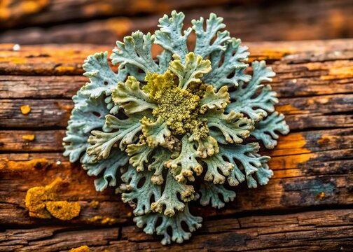Parmelia Lichen on Dead Wood - Detailed Macro Stock Photo