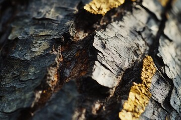Close-up of a piece of wood with gold paint, ideal for jewelry or decorative design