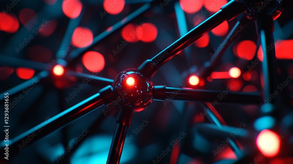 Aufkleber abstract red and blue network structure digital art background technology futuristic shiny nodes con