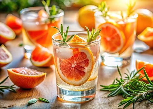 Refreshing Grapefruit Rosemary Water Drink - Summer Beverage Photography