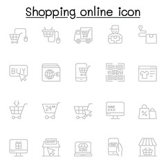 Shopping online icon in thin line style