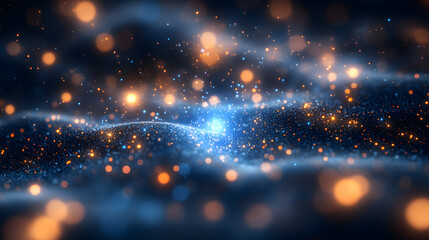 Fototapeta premium Celestial Dance: Abstract waves of luminous particles undulate, forming a mesmerizing cosmos of light and energy, hinting at the vastness of the universe.