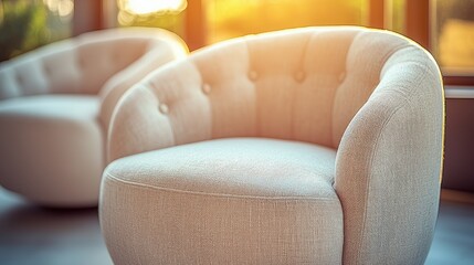 Modern armchairs in sunlit conservatory