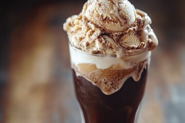 A close-up shot of a glass filled with creamy ice cream, perfect for a dessert or snack