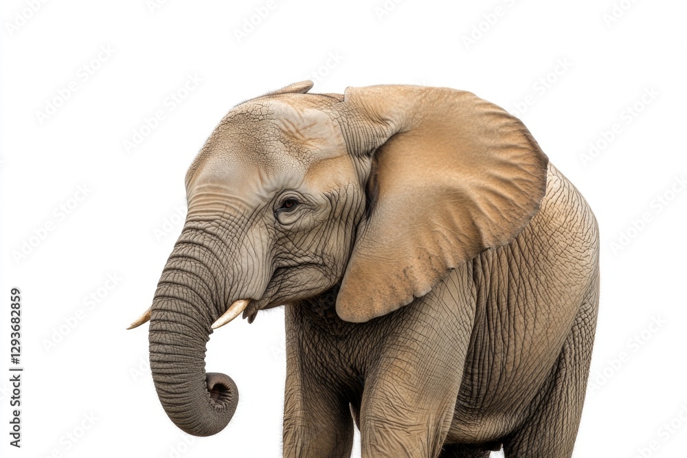 Poster a single elephant standing in front of a plain white background