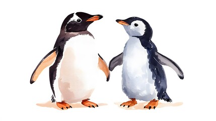Fototapeta premium Playful penguins arctic habitat illustration cute environment side view animal interaction for kids