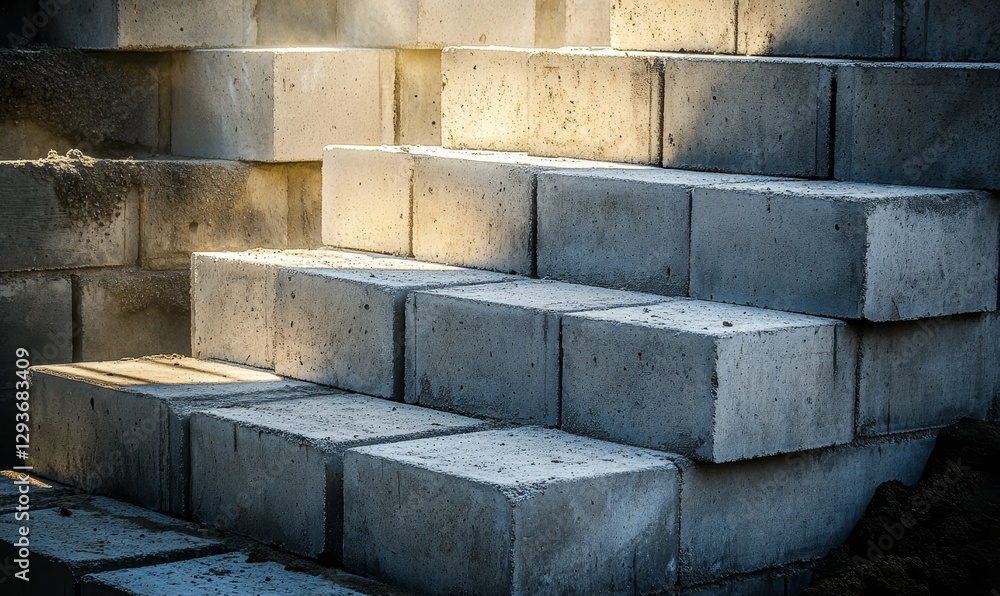 Poster concrete blocks stacked forming step-like structure.