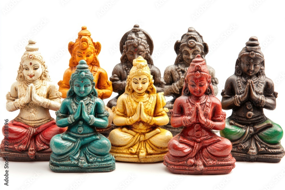 Poster A group of Buddha statues stacked on top of each other, a unique and intriguing sculpture