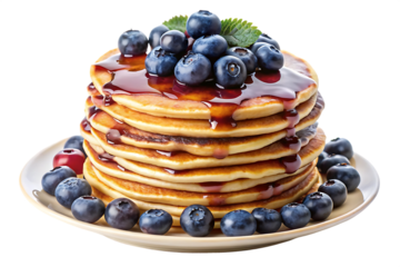 a delicious plate of blueberry pancakes image isolated on a transparent