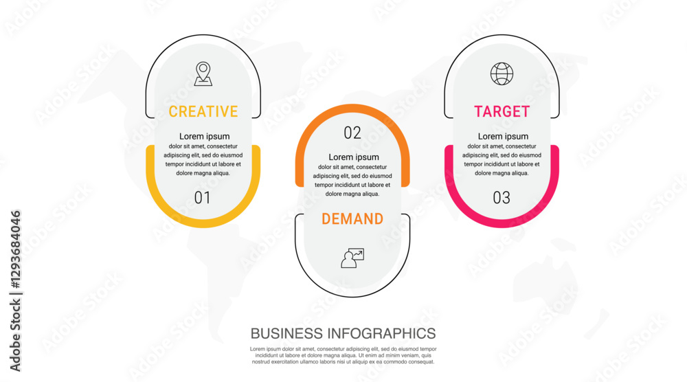Poster vector line infographics with 3 circles. business concept graphic process template with three steps.