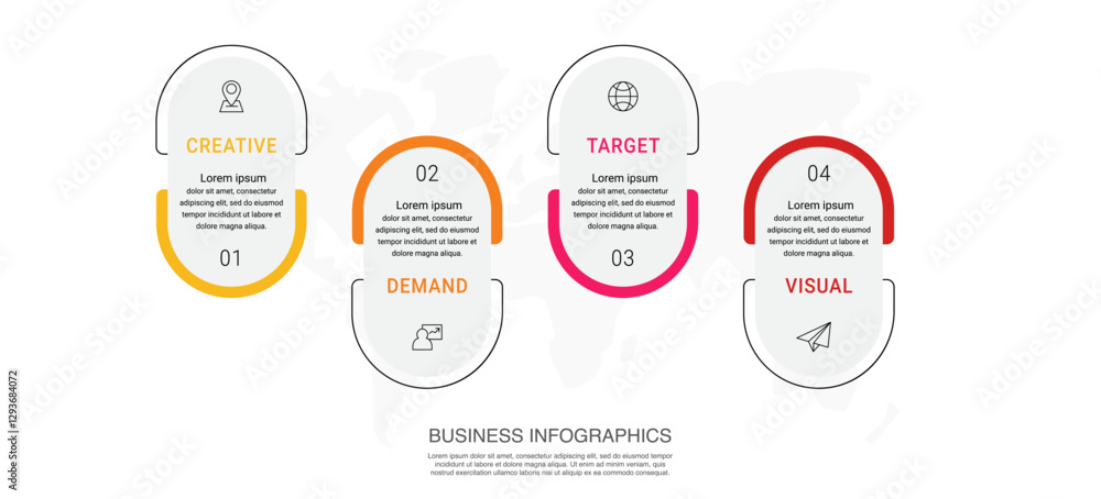 Poster vector line infographics with 4 circles. business concept graphic process template with four steps. 
