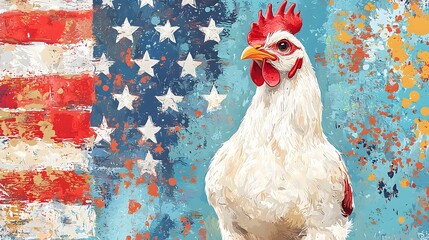 Patriotic chicken artwork united states digital illustration vibrant background front view americana concept