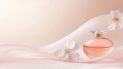 An elegant glass perfume bottle infused with peach blossom petals
