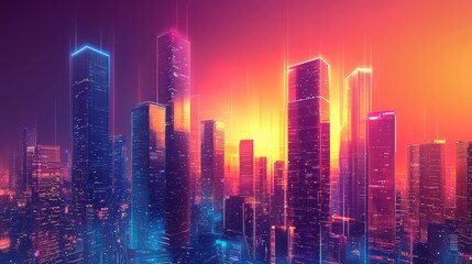 Fototapeta premium Neon Cityscape Vibrant Towers Urban Glow