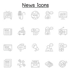 News icons set in thin line style