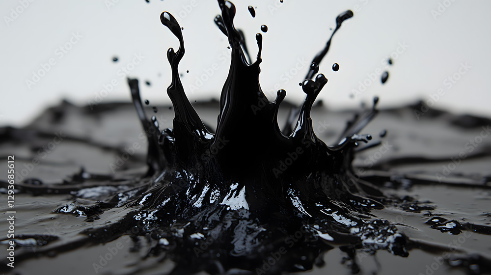 Poster oil splash: a captivating shot of a dark viscous liquid forming a splash. the dynamic movement creat