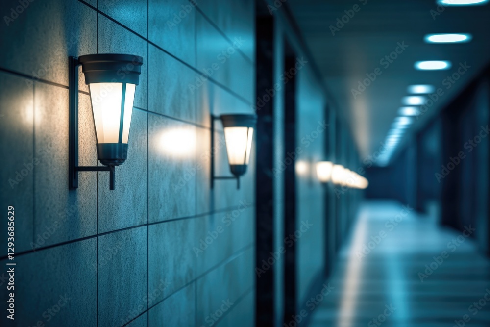 Poster a row of led lights adorns the side of a building, creating a modern and sleek appearance